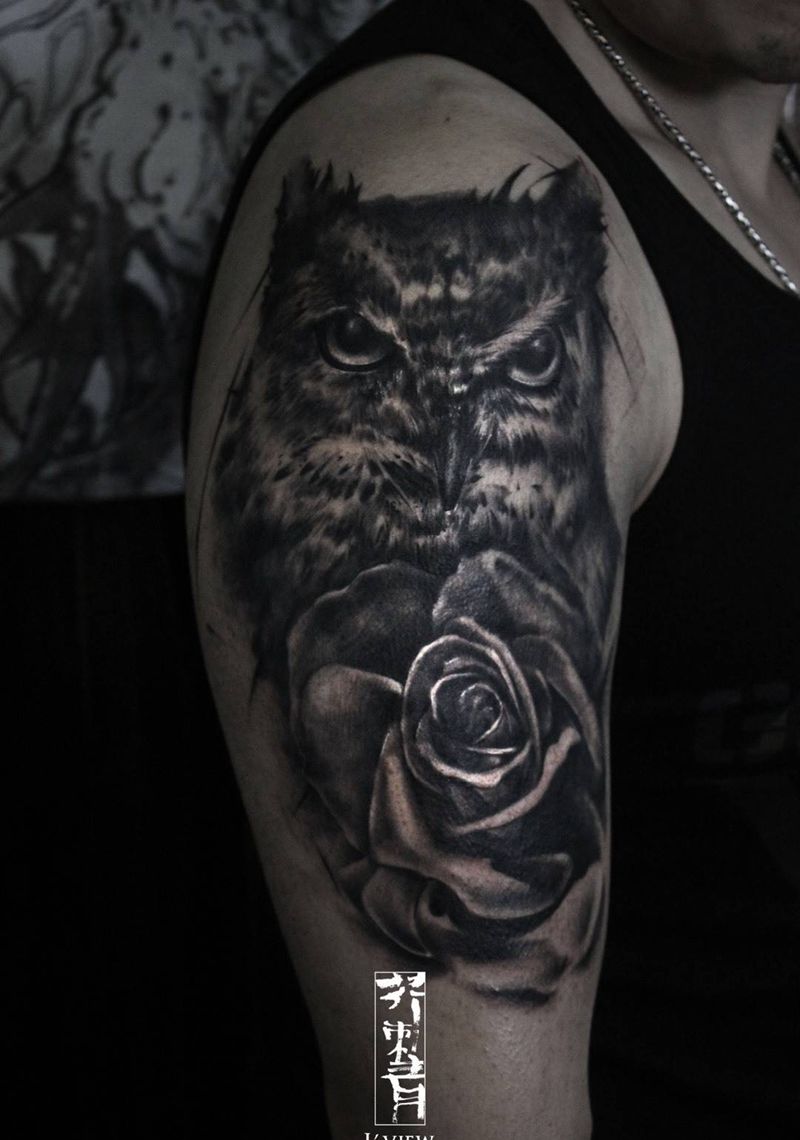 猫头鹰 外侧部分over纹身图片