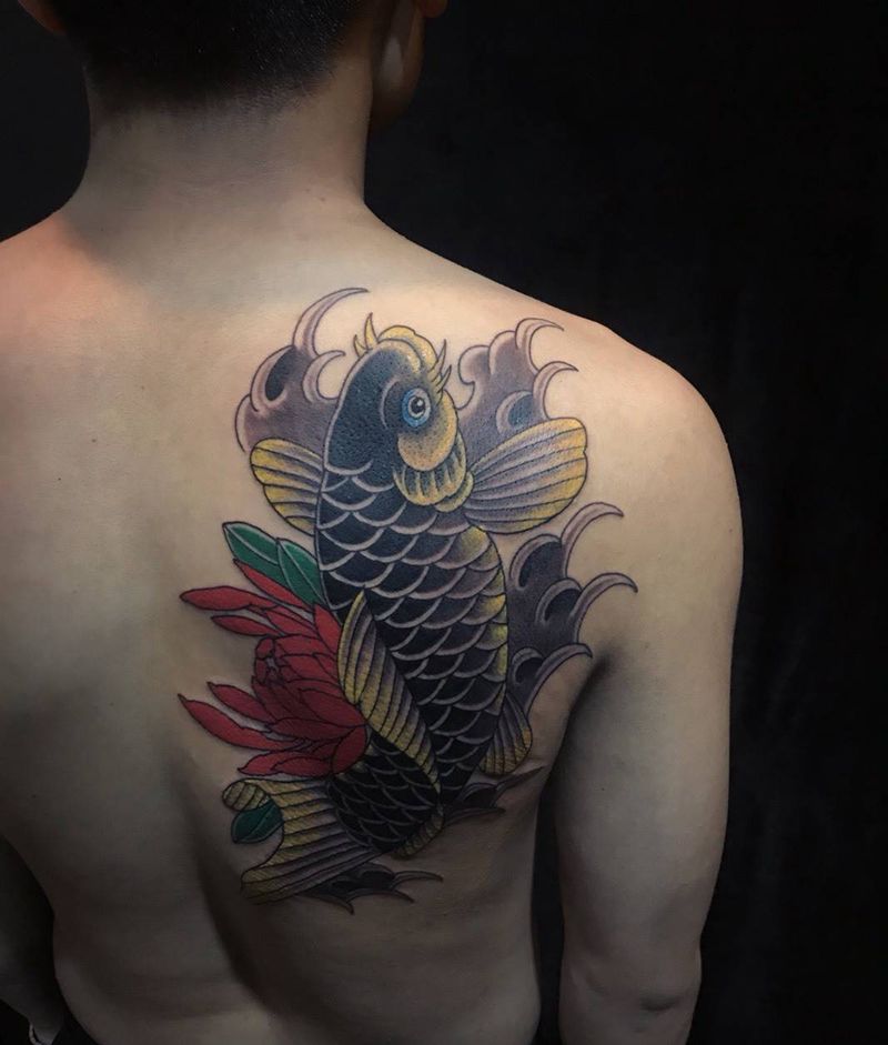 鲤鱼纹身图片_成品肩部传统原创动物纹身图案