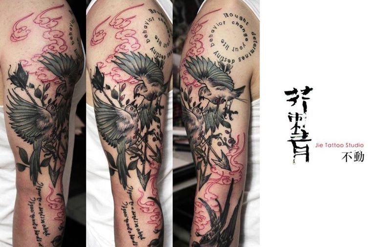 归巢。纹身图片_成品手稿手臂欧美清新原创动物纹身图案