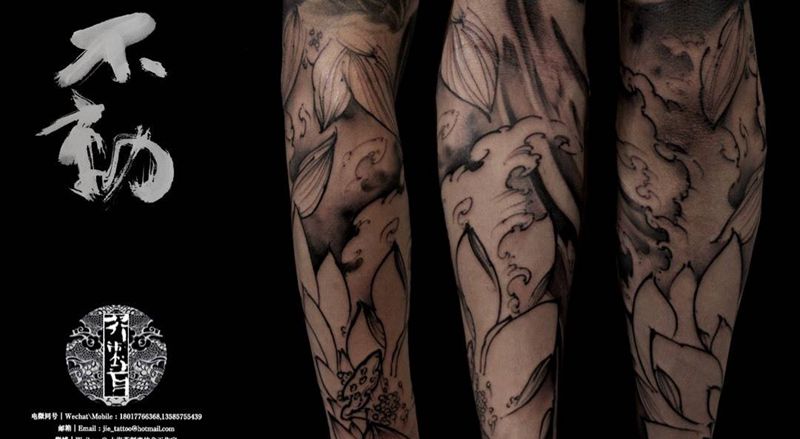 《荷》纹身图片_手稿成品手臂腿部习俗国画传统原创静物植物纹身图案