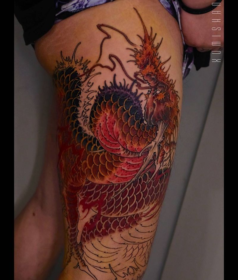 进度2纹身图片_成品手稿腿部传统习俗国画原创鬼神动物纹身图案