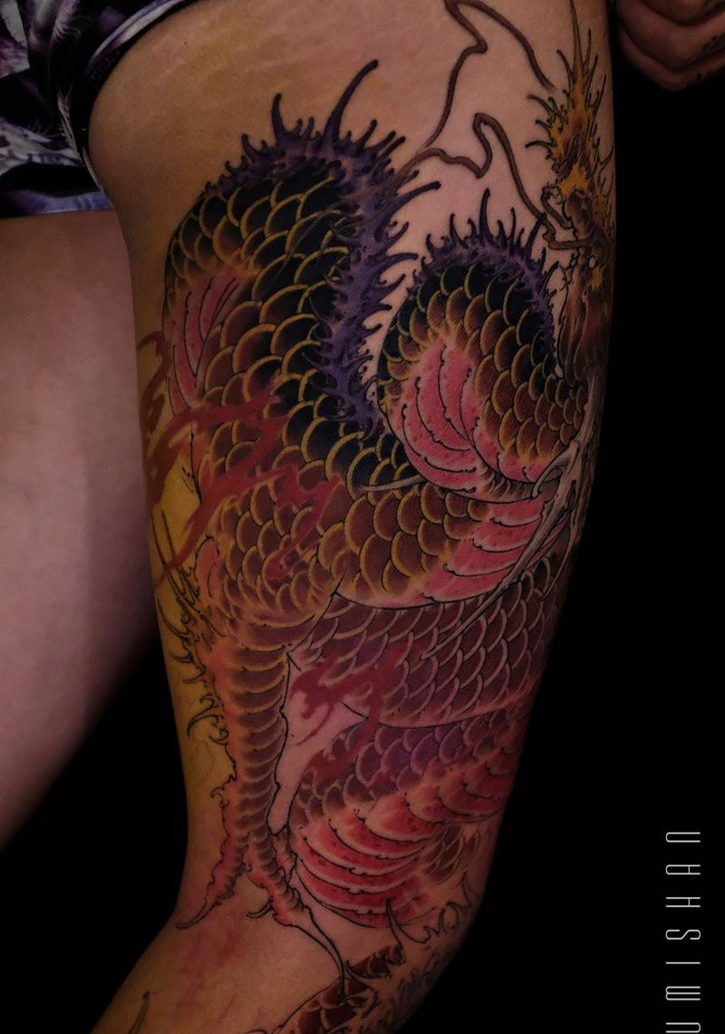 整腿_龙纹身图片_手臂腿部手稿成品习俗国画传统原创动物鬼神纹身图案