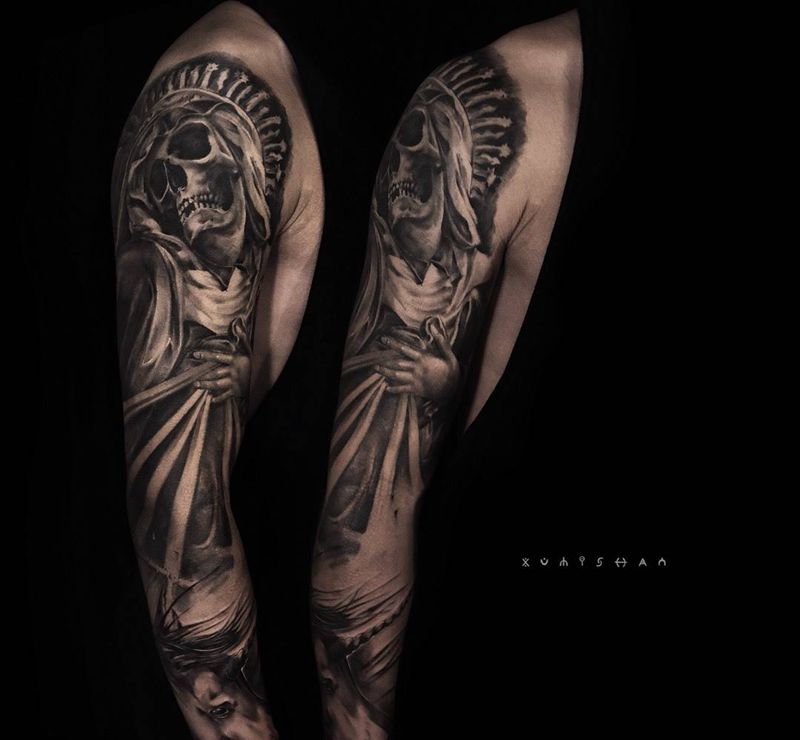 黑圣母_进度纹身图片_手臂欧美写实纹身图案