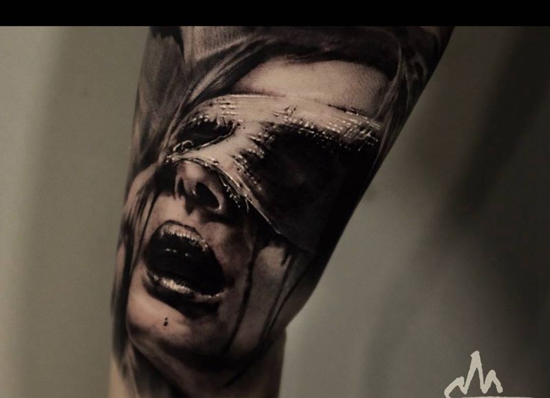 肖像纹身图片_手稿成品手臂肖像传统写实原创人物宗教纹身图案