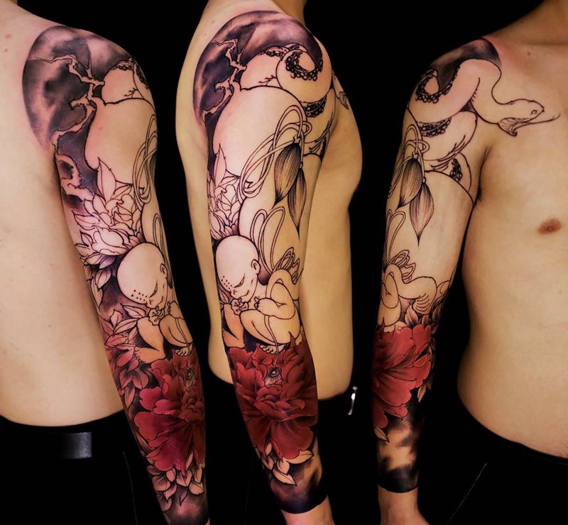 酒吞童子纹身图片_手臂新传统纹身图案