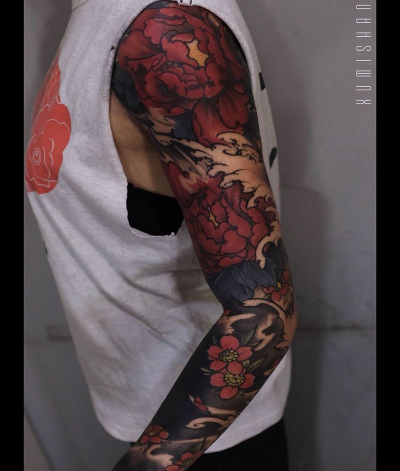 收尾纹身图片_手稿成品手臂习俗国画传统原创植物纹身图案