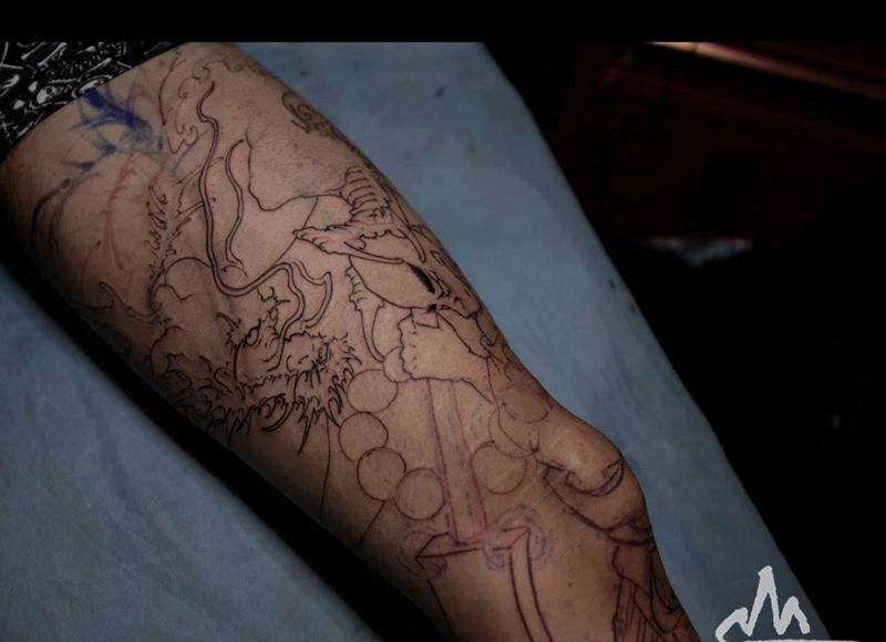 鲁智深纹身图片_手稿成品腿部肖像习俗传统国画原创人物动物纹身图案