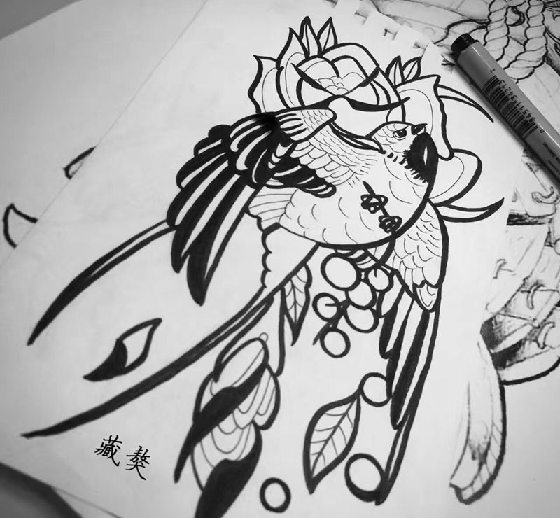 手稿纹身图片_手稿插画清新欧美动物几何纹身图案