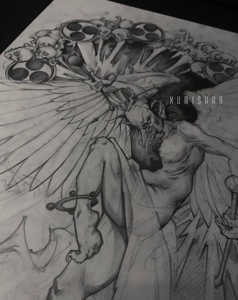 雷首宫纹身图片_手臂背部新传统纹身图案