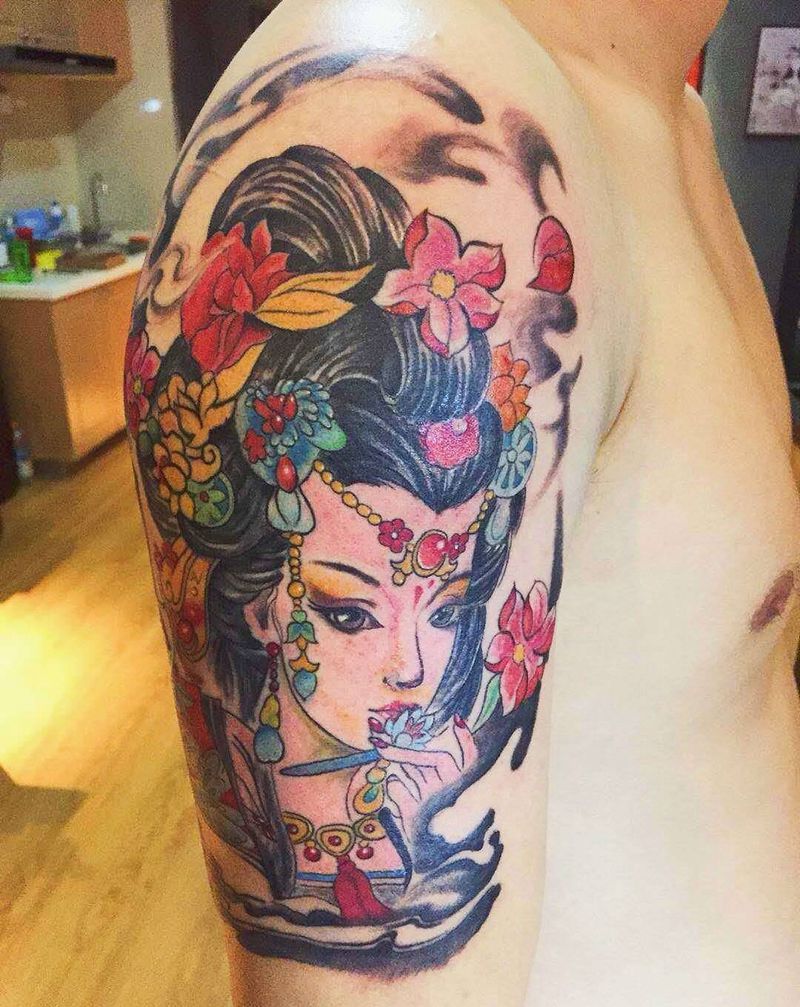 艺妓纹身图片_肩部纹身图案