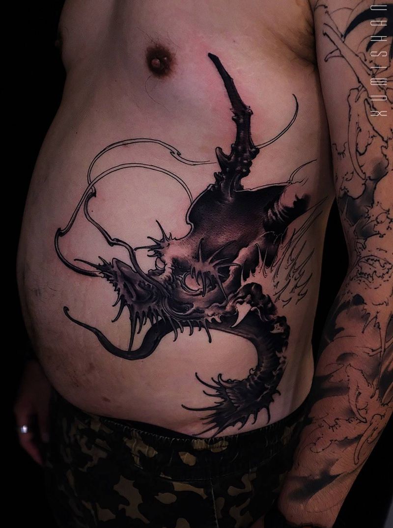 龙纹身图片_手稿成品腰部传统国画习俗原创鬼神动物纹身图案