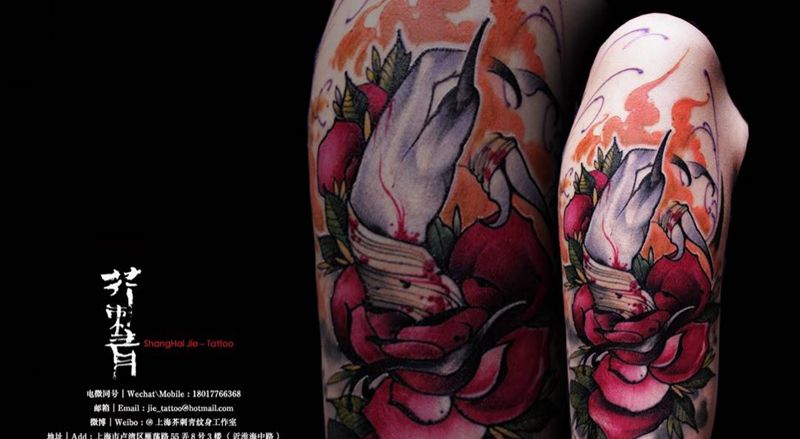 evil hand纹身图片_手稿成品欧美清新手臂腿部原创宗教植物纹身图案