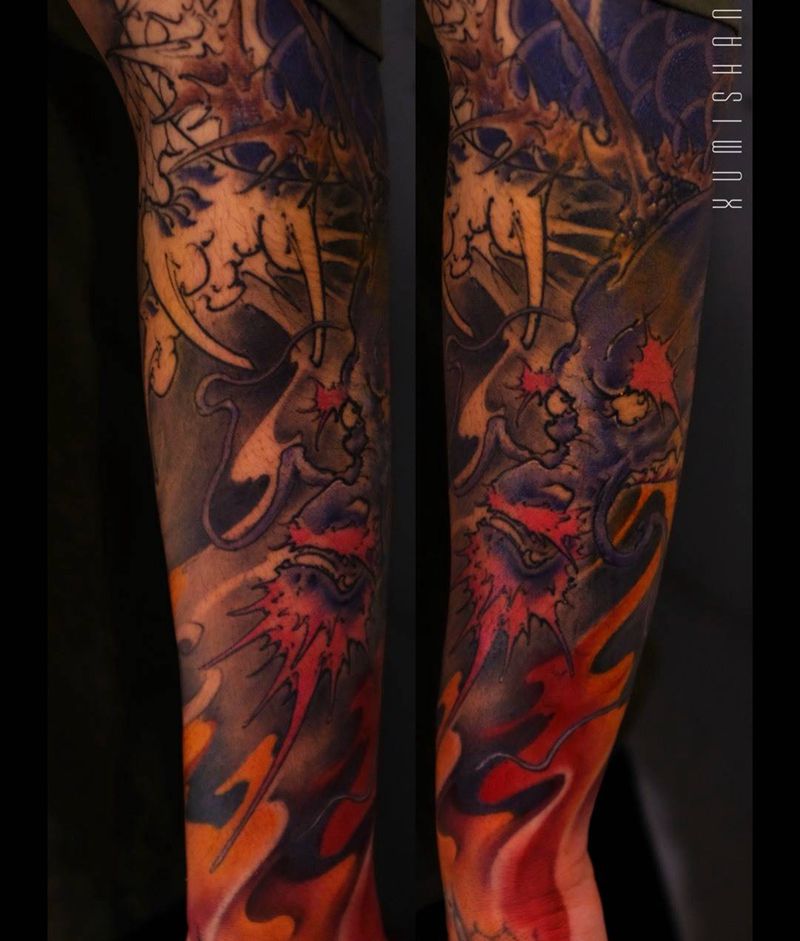 进度纹身图片_成品手稿手臂习俗国画传统原创鬼神纹身图案