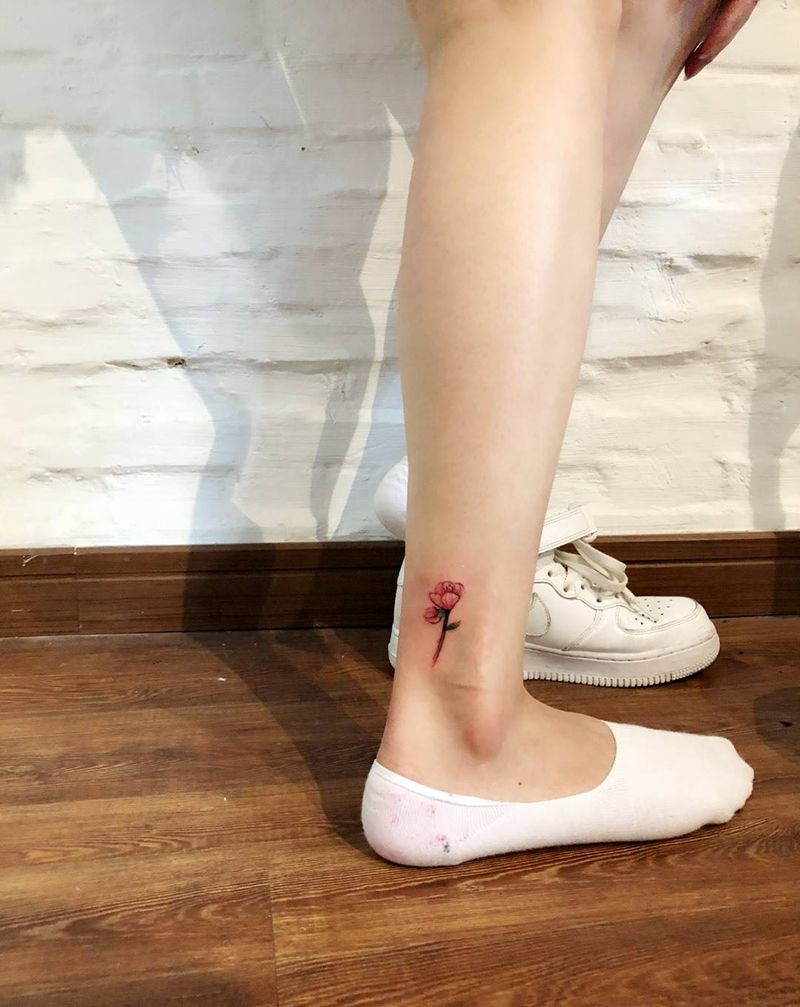 小花纹身图片_成品脚部清新植物纹身图案