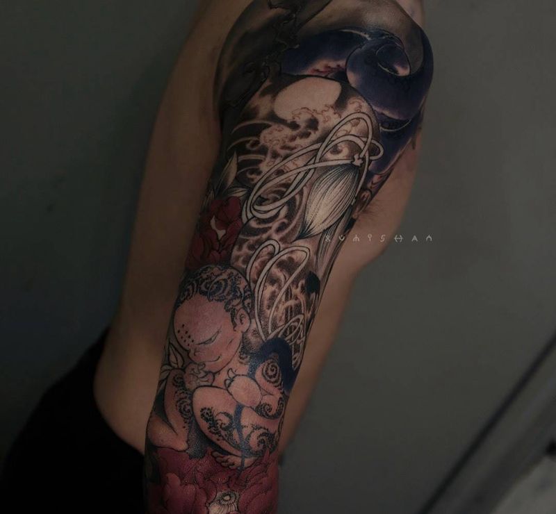 进度纹身图片_手臂新传统纹身图案