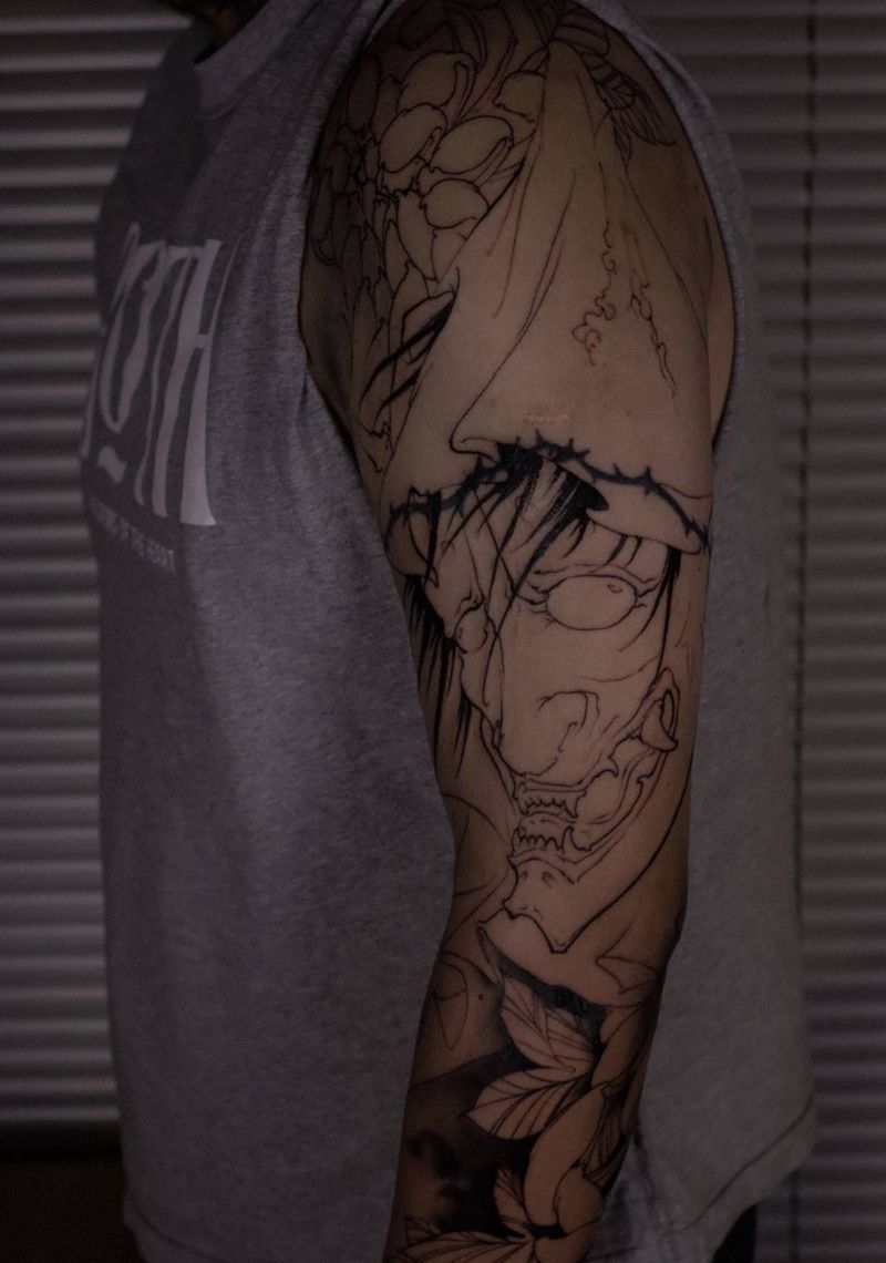 工事 _般若纹身图片_手臂新传统纹身图案