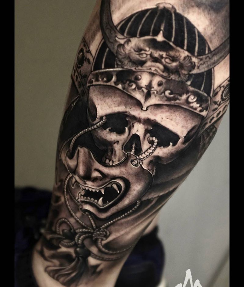 甲胄纹身图片_手稿成品腿部传统习俗国画原创人物静物纹身图案