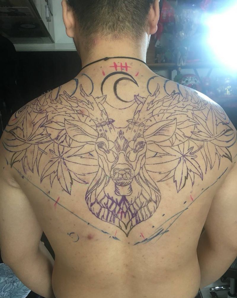 鹿，未完成。纹身图片