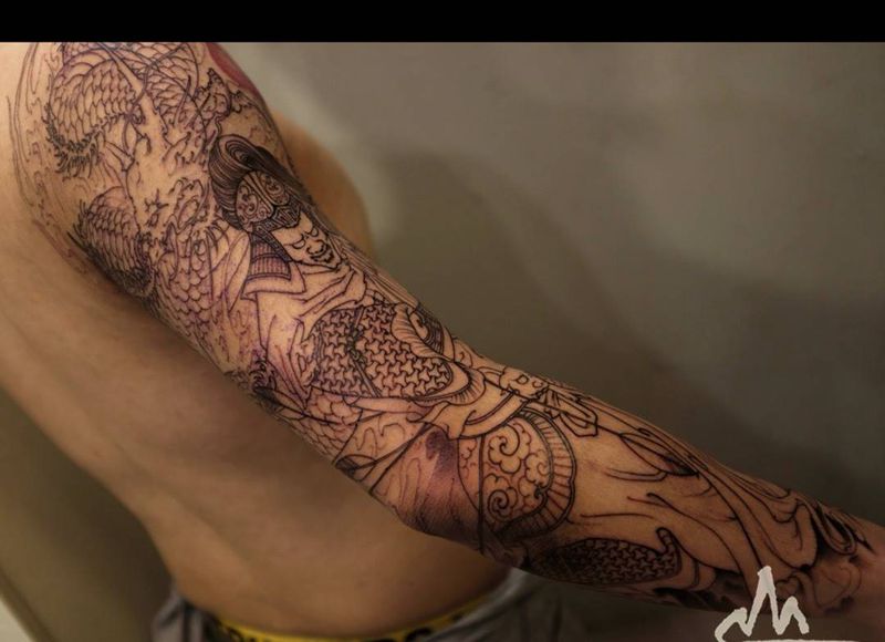 进度纹身图片_成品手稿手臂肖像习俗传统原创人物动物国画纹身图案