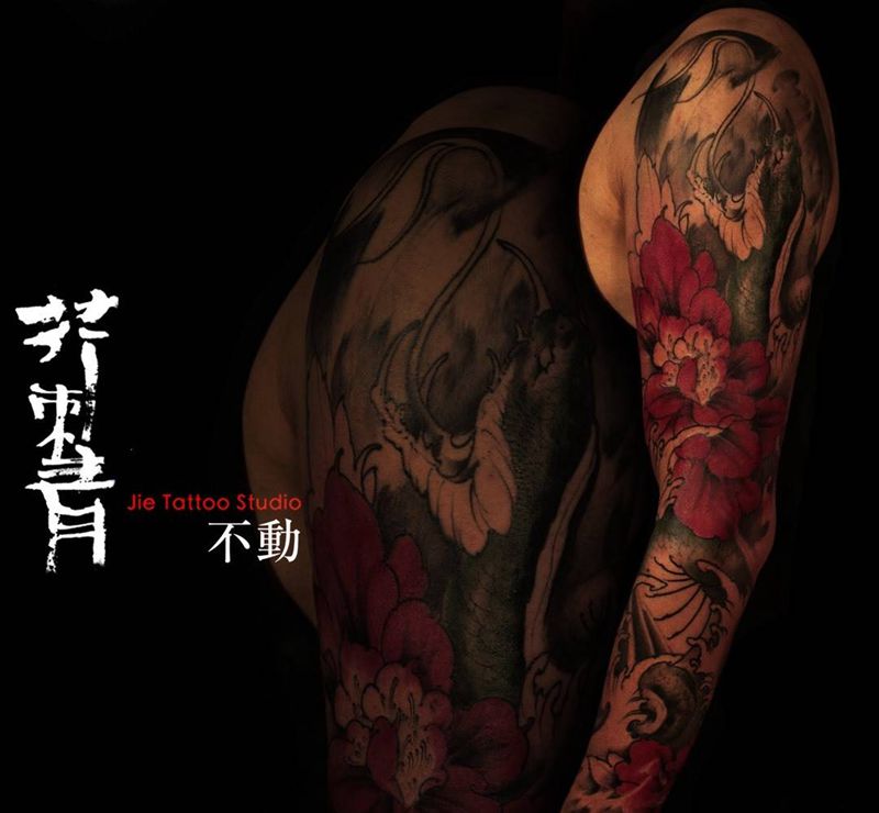 《蛇盘牡丹》80%进度纹身图片_手稿成品手臂传统原创动物宗教习俗纹身图案