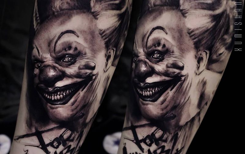 EvilClown_纹身图片_手臂腿部欧美写实纹身图案