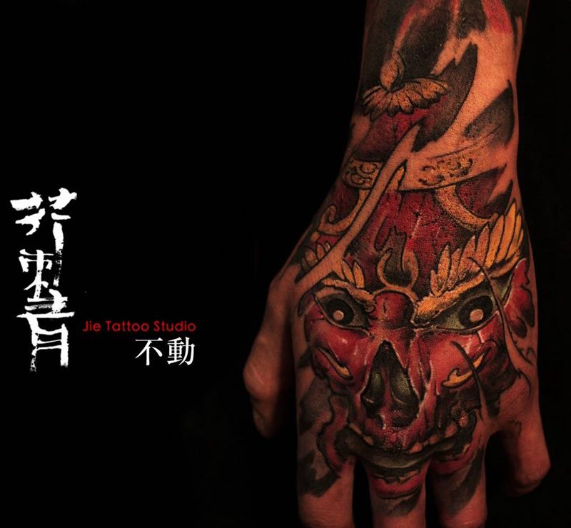 手背《嘎巴拉》纹身图片_手稿成品原创宗教鬼神欧美手部传统纹身图案