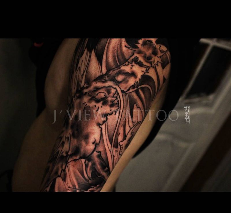 进度纹身图片_成品手稿手臂传统国画习俗原创鬼神动物纹身图案