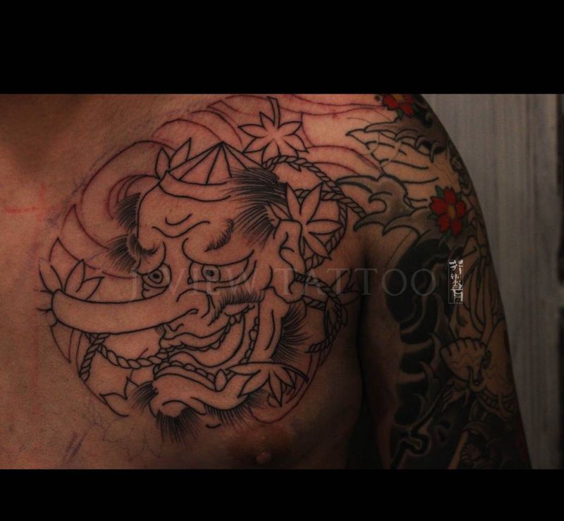 天狗进度纹身图片_手稿成品手臂胸部国画习俗传统原创鬼神宗教纹身图案