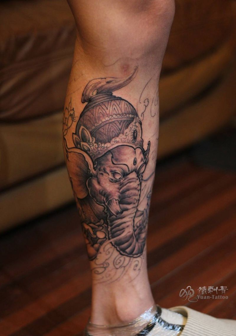 传统象神 未完成纹身图片