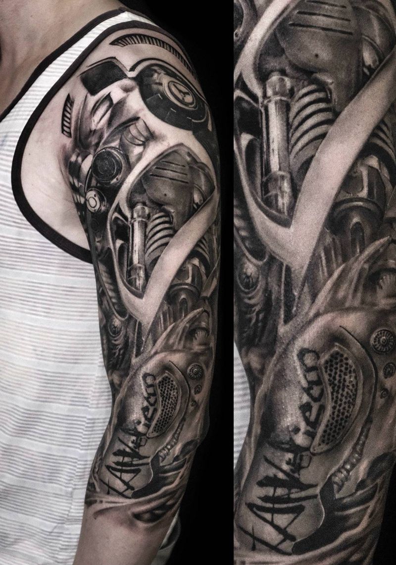 机械 收尾纹身图片_手臂欧美写实纹身图案