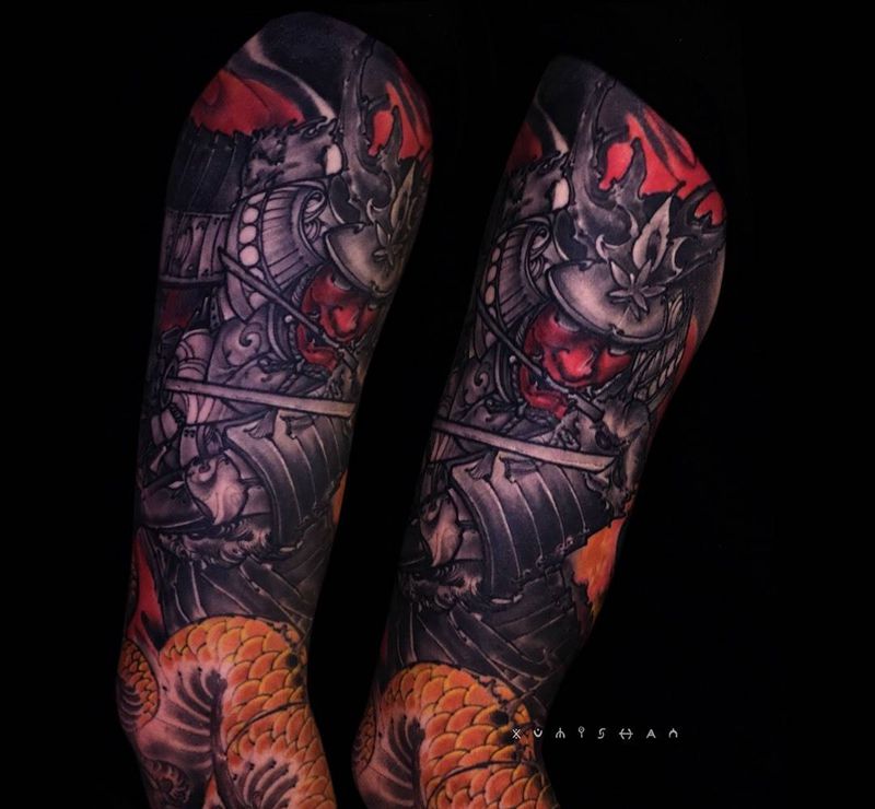 武士纹身图片_手臂新传统武士纹身图案