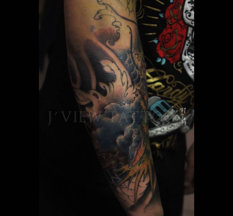 进度纹身图片_手稿成品手臂传统习俗原创鬼神动物宗教纹身图案