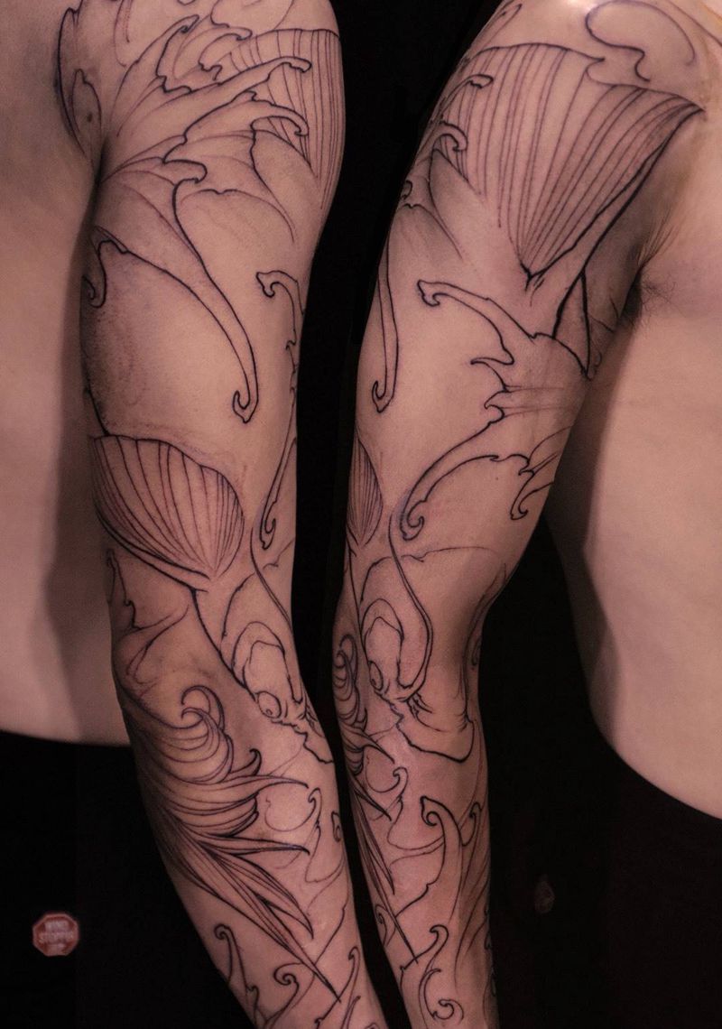 鲤•进度纹身图片_手臂新传统纹身图案