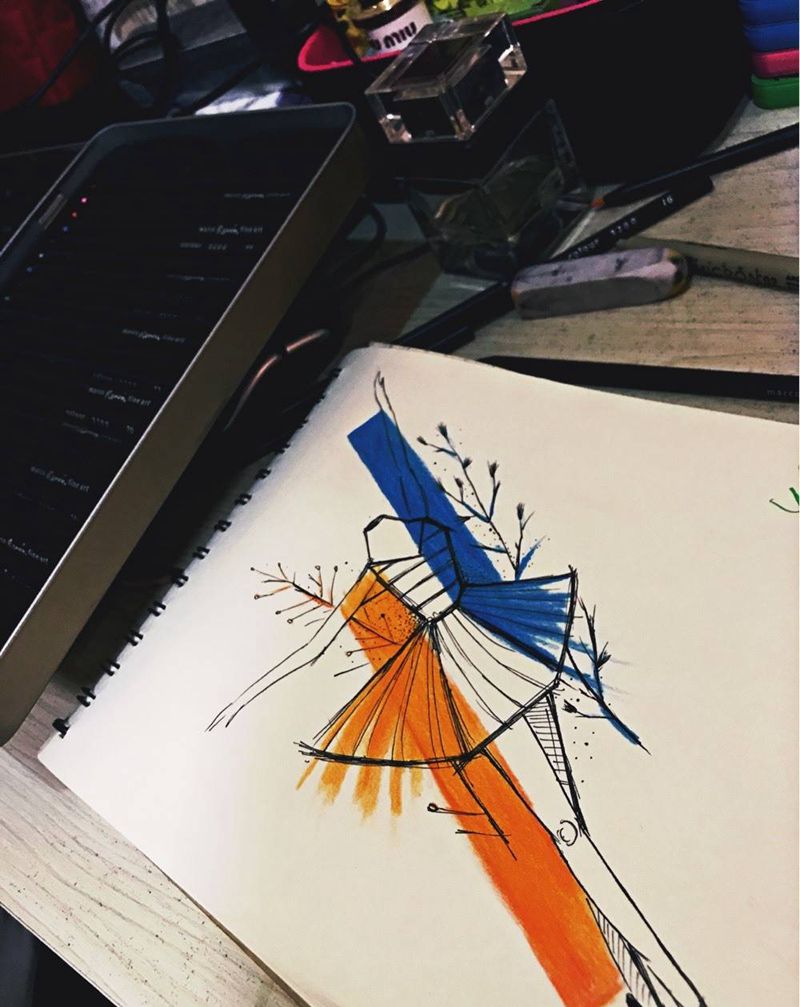 舞者纹身图片_手稿插画欧美清新人物几何原创纹身图案