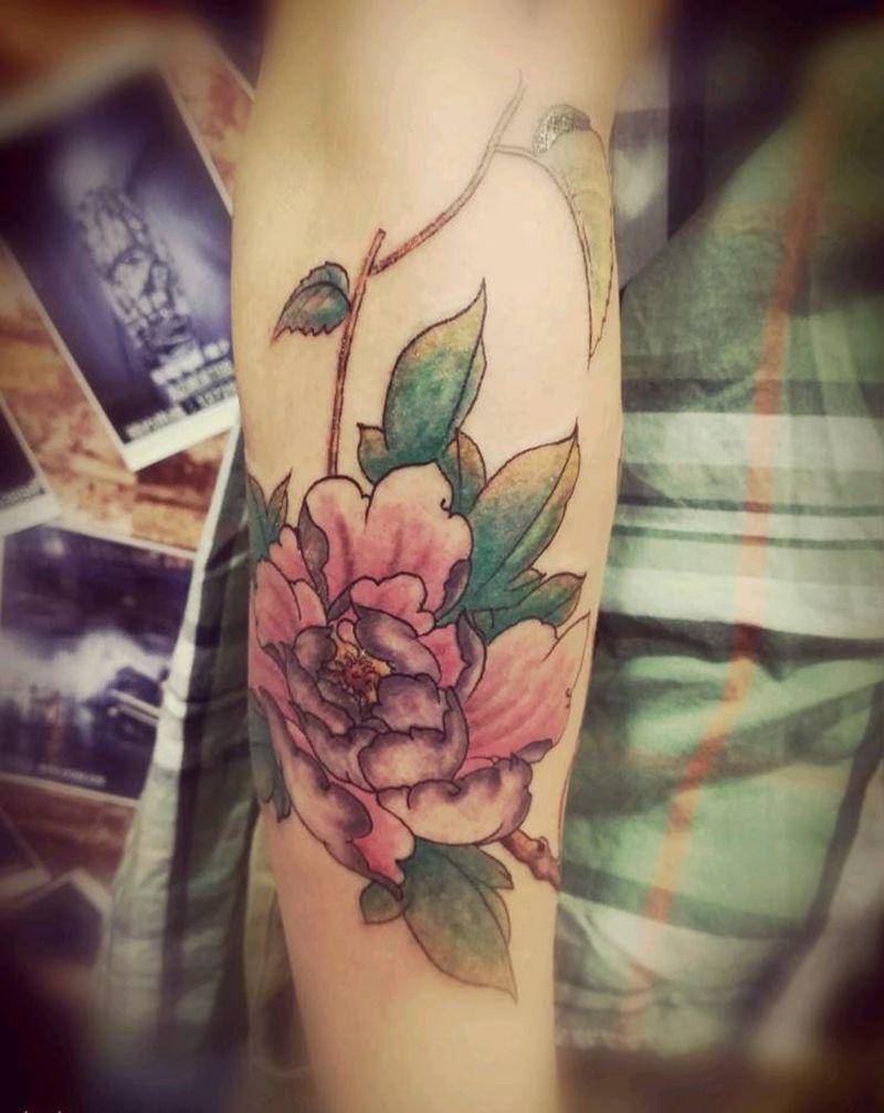 工笔画牡丹纹身图片