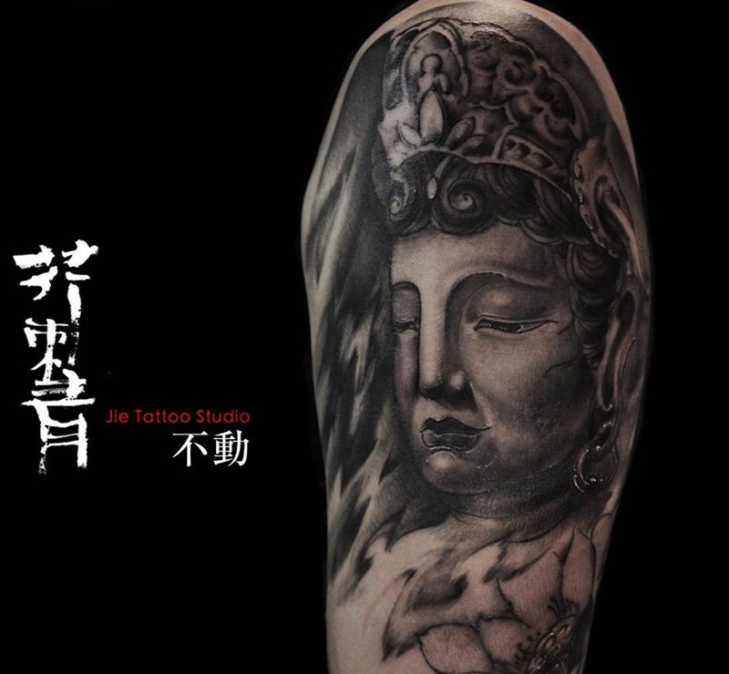 文殊菩萨。纹身图片_成品手稿手臂腿部国画传统原创鬼神宗教人物纹身图案