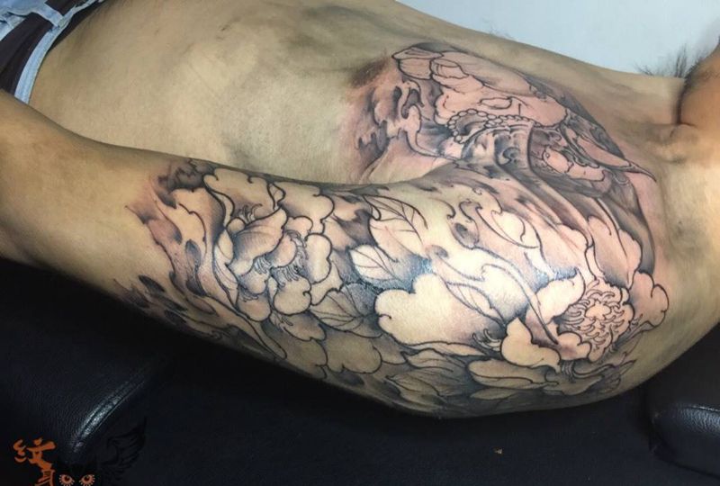 半胛象神 进行中纹身图片_手稿手臂胸部传统国画动物宗教鬼神原创纹身图案