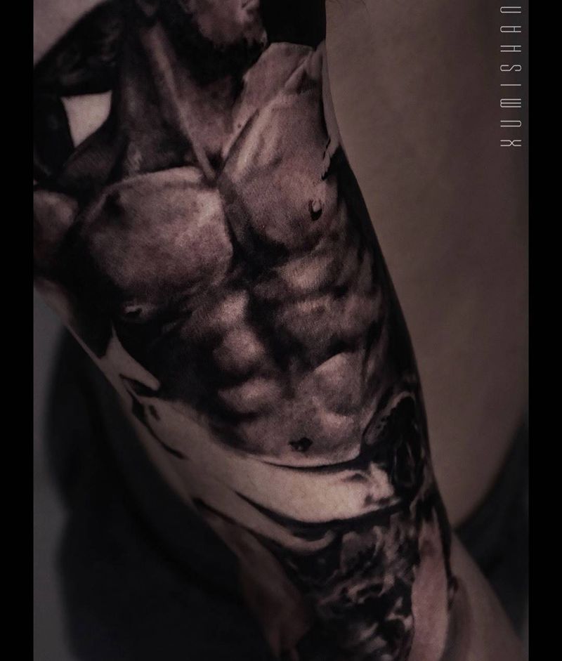 角斗士 整臂_进度纹身图片_成品手稿手臂肖像写实欧美原创人物纹身图案