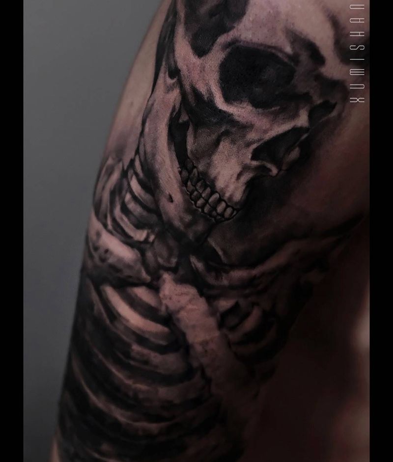 进度_skull纹身图片_成品手臂写实欧美肖像原创人物纹身图案