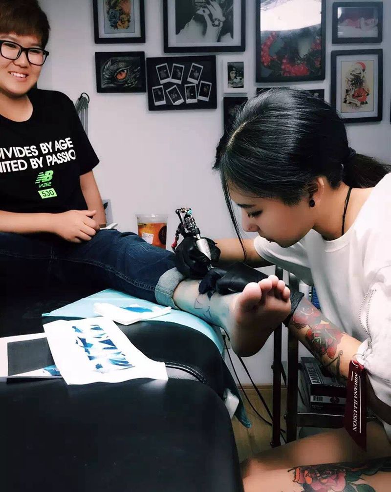 几何拼环纹身图片_手稿成品腿部清新几何原创纹身图案