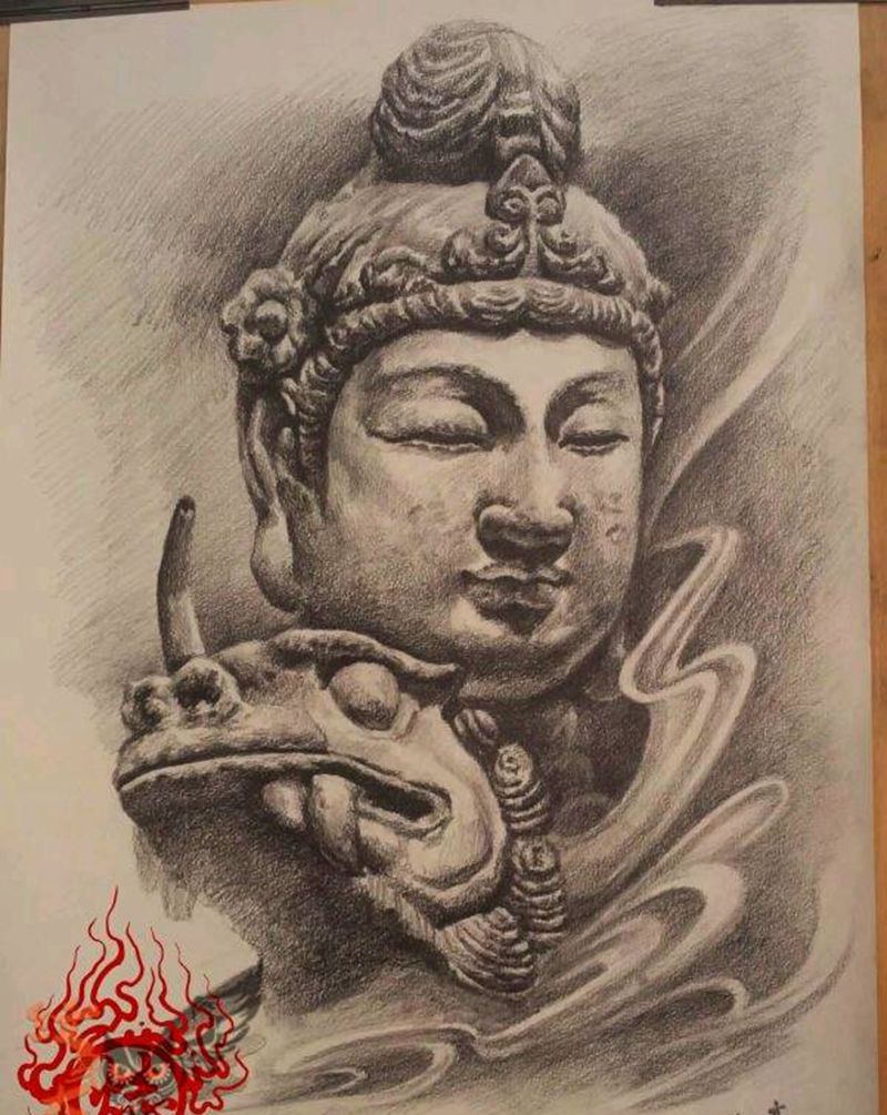 石雕佛纹身图片