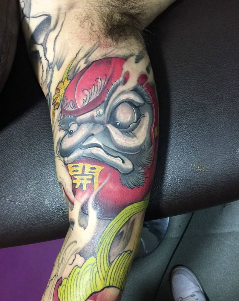 达摩蛋纹身图片_成品手臂肩部传统国画原创鬼神人物植物动物纹身图案