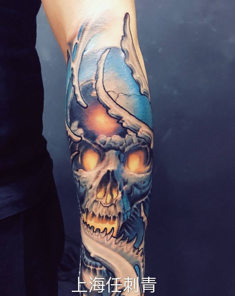 异形骷髅纹身图片_成品手部脚部手臂颈部肩部腿部欧美传统清新纹身图案