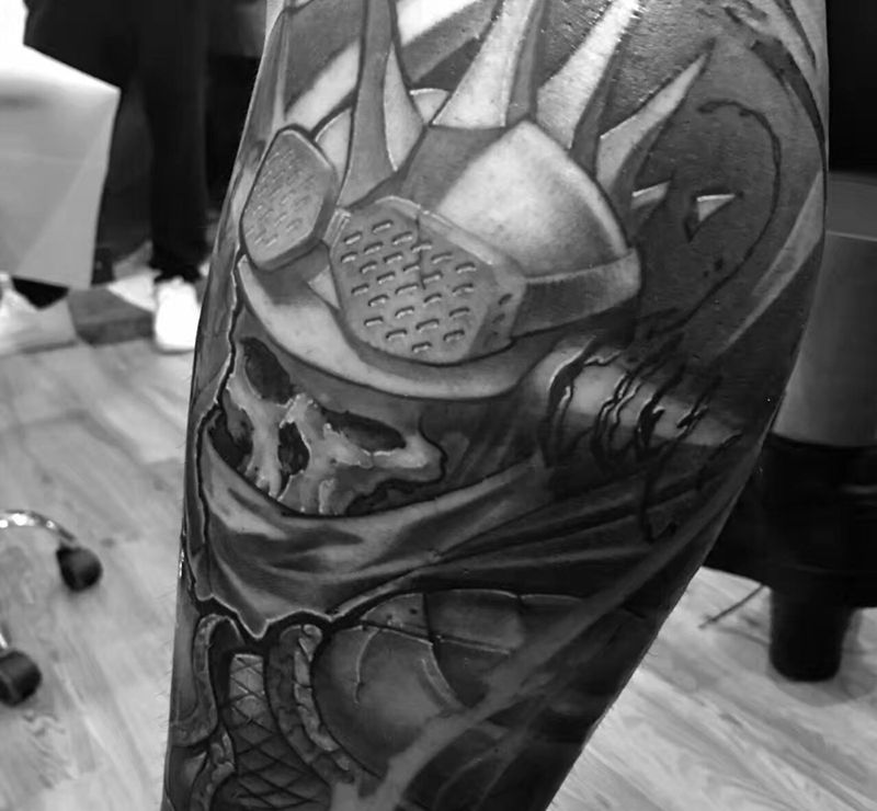 ☠️战士纹身图片_成品肩部手臂欧美清新写实鬼神原创人物肖像纹身图案