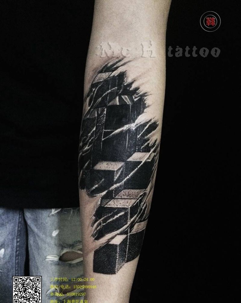 几何体撕皮效果遮盖纹身图片