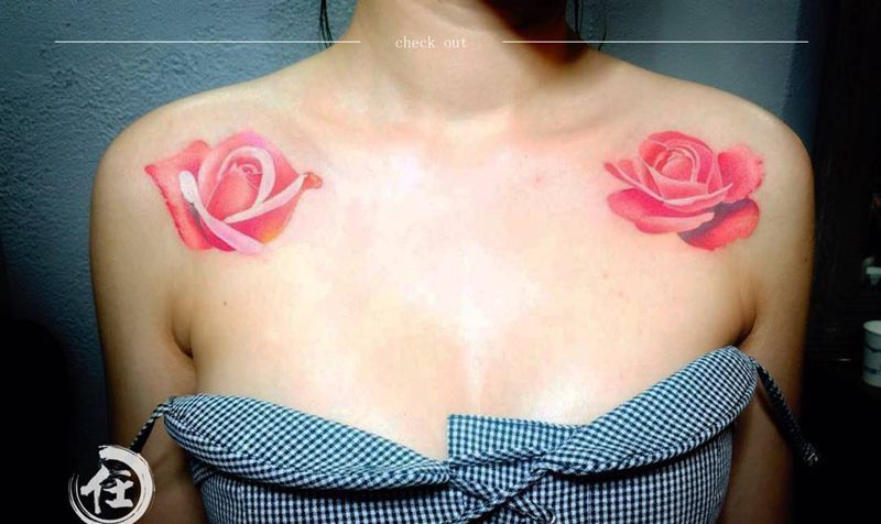 亚历山大作品纹身图片_原创静物植物成品欧美胸部纹身图案