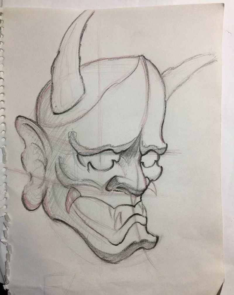 纹身手稿般若画法纹身图片_手稿颈部肩部腰部手臂手部传统国画鬼神原创纹身图案