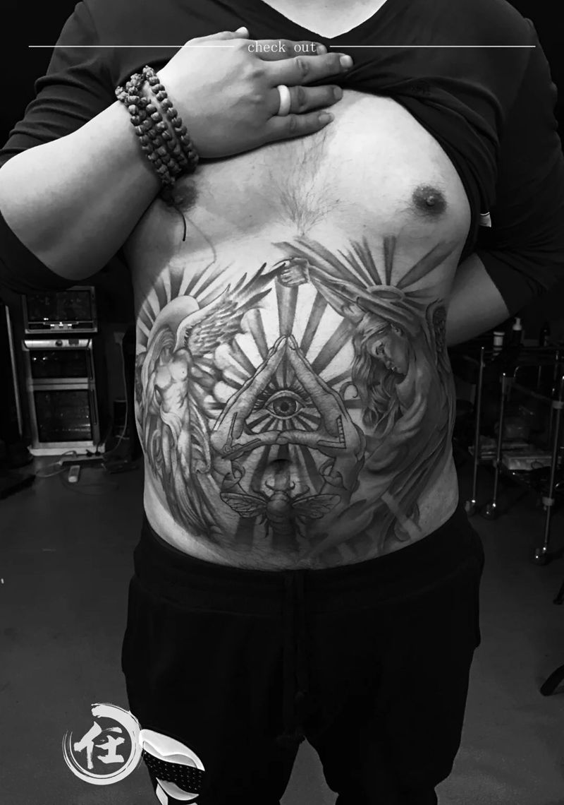 天使之虐恋纹身图片_成品腰部腹部背部写实肖像人物原创宗教欧美纹身图案