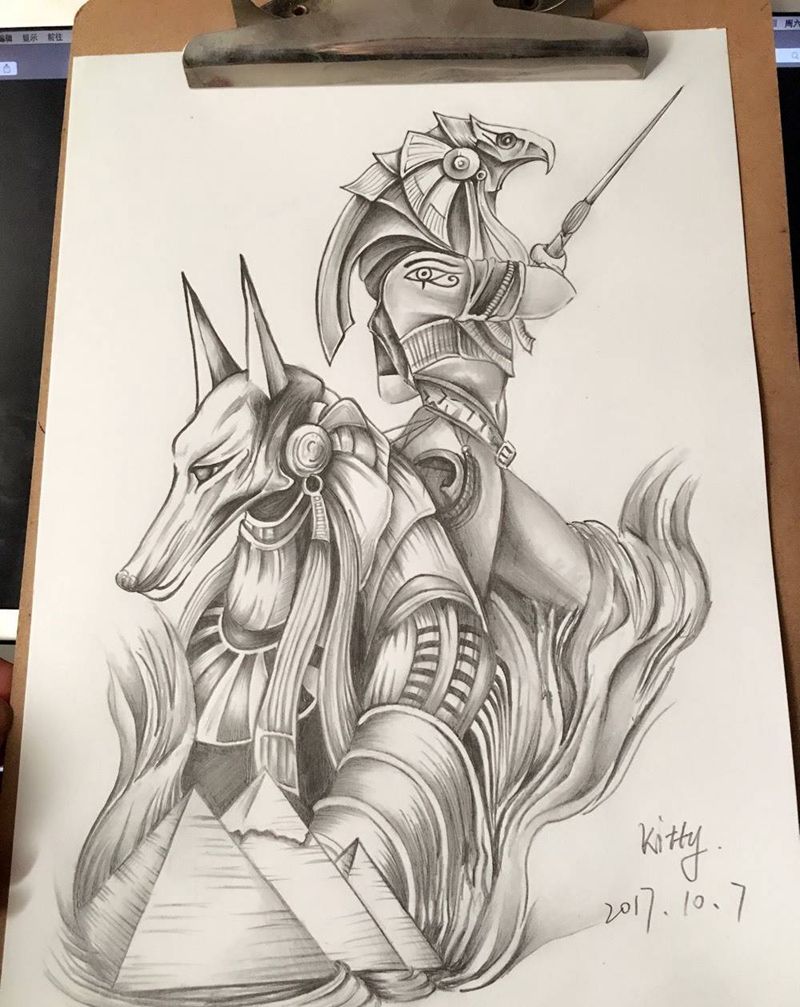 埃及风  阿奴比斯  手稿纹身图片_手稿鬼神宗教纹身图案