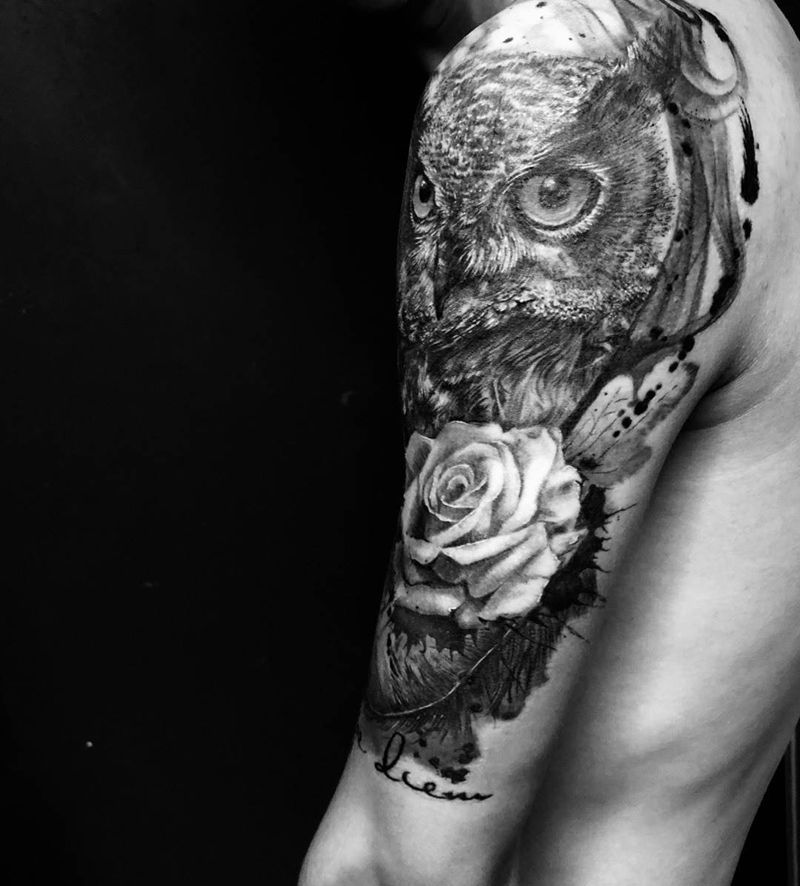 猫头鹰遮盖纹身图片
